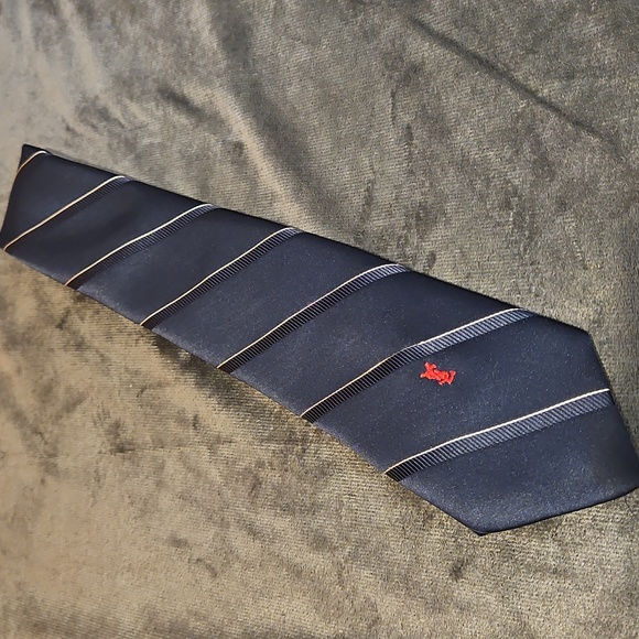 Yves Saint Laurent Navy Blue Striped Tie W Logo - Picture 6 of 6